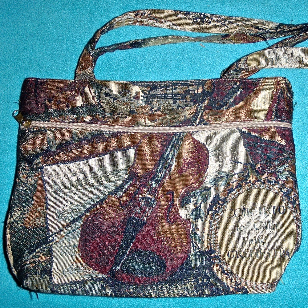 WOMEN'S TAPESTRY LINED SHOULDER BAG "CONCERTO FOR CELLO AND ORCHESTRA" & CELLOS